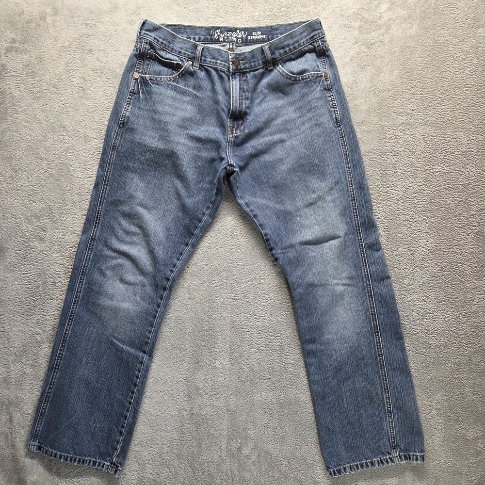 Wrangler‎ Retro Jeans Mens 32X31 Blue Slim Straight Distressed Workwear Denim